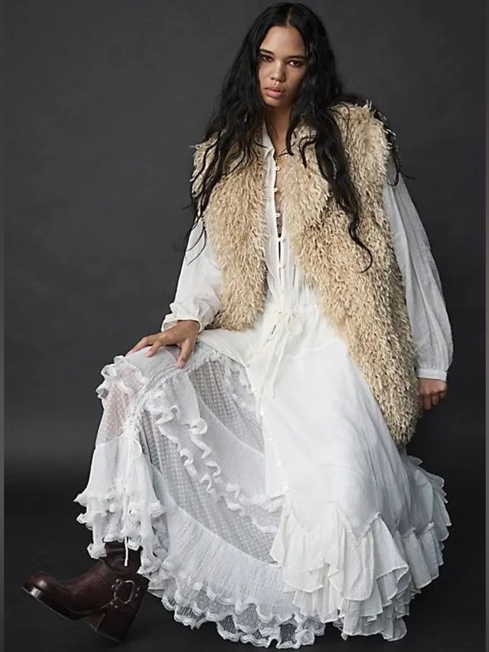 Free People 🪷 NWT $148 🌾 Forever Young Sheer Ruffle Maxi Half Slip 🪷 Size XS - Picture 9 of 14